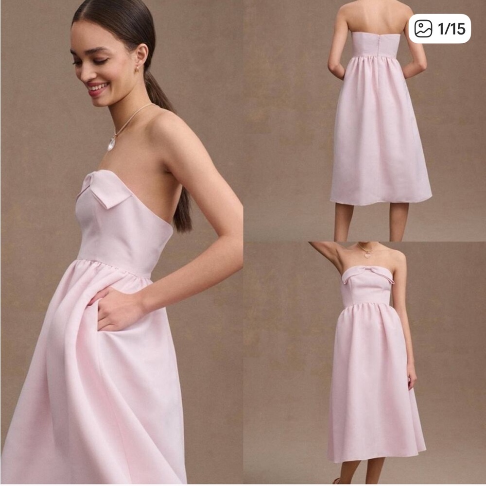 Sachin + Babi Blush Strapless Bow Taffeta Midi Dress